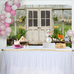 Lofaris Rustikaler Frühlings-Osterhintergrund mit Hasen und Eiern, Karotten und Blumen für Gartenpartys, Fotoshootings