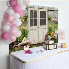 Lofaris Rustikaler Frühlings-Osterhintergrund mit Hasen und Eiern, Karotten und Blumen für Gartenpartys, Fotoshootings