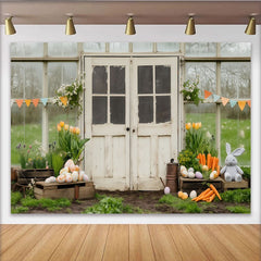 Lofaris Rustikaler Frühlings-Osterhintergrund mit Hasen und Eiern, Karotten und Blumen für Gartenpartys, Fotoshootings