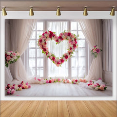Lofaris Rosa Rot Weiß Herz Blumen Fotohintergrund, Romantisch Elegant für Hochzeit Valentinstag Brautparty, Fotostudio-Requisiten