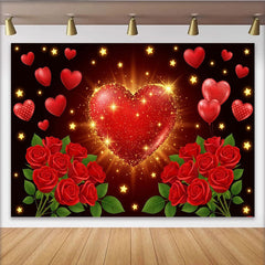 Lofaris Glitzernder roter Herz-Hintergrund für Valentinstag, mit schwebenden Herzen und Rosen, Fotokulisse für Paare