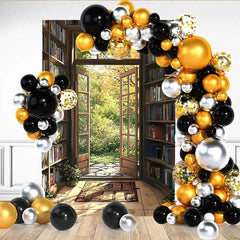 Lofaris Vintage Bibliothek Hintergrund Herbstgarten Französische Tür