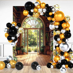 Lofaris Großes Bogenfenster Bibliothek Hintergrund Wald & Pflanzen