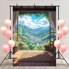 Lofaris Bergterrasse Hintergrund Webmatte Walddorf Aussicht