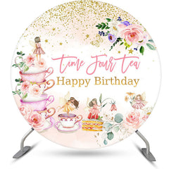 Runden Zeit Vier Tee Blumen 4 Geburtstag Hintergrund