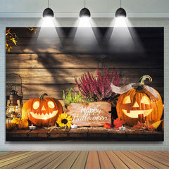 Herbst Kürbis Laterne Holz Glücklich Halloween Hintergrund