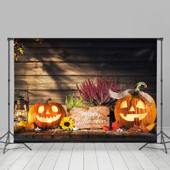 Herbst Kürbis Laterne Holz Glücklich Halloween Hintergrund