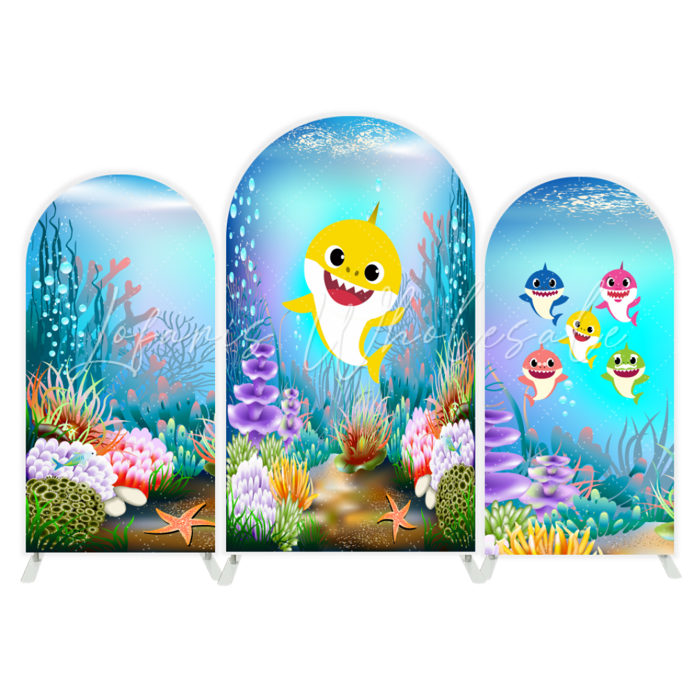 Baby Shark Hai Familie Ozean Thema Bogenhintergrund Abdeckung Blau Meer Kinderparty Deko