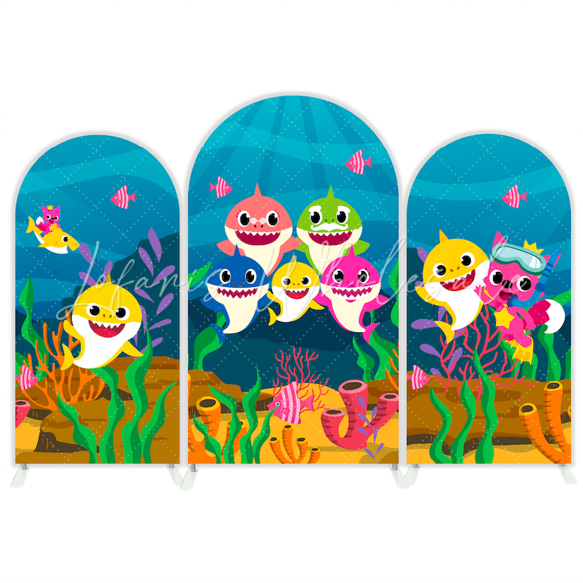 Baby Shark Theme Happy Birthday Party Bogenwand Abdeckung Hai Familie Meer Unterwasser Deko