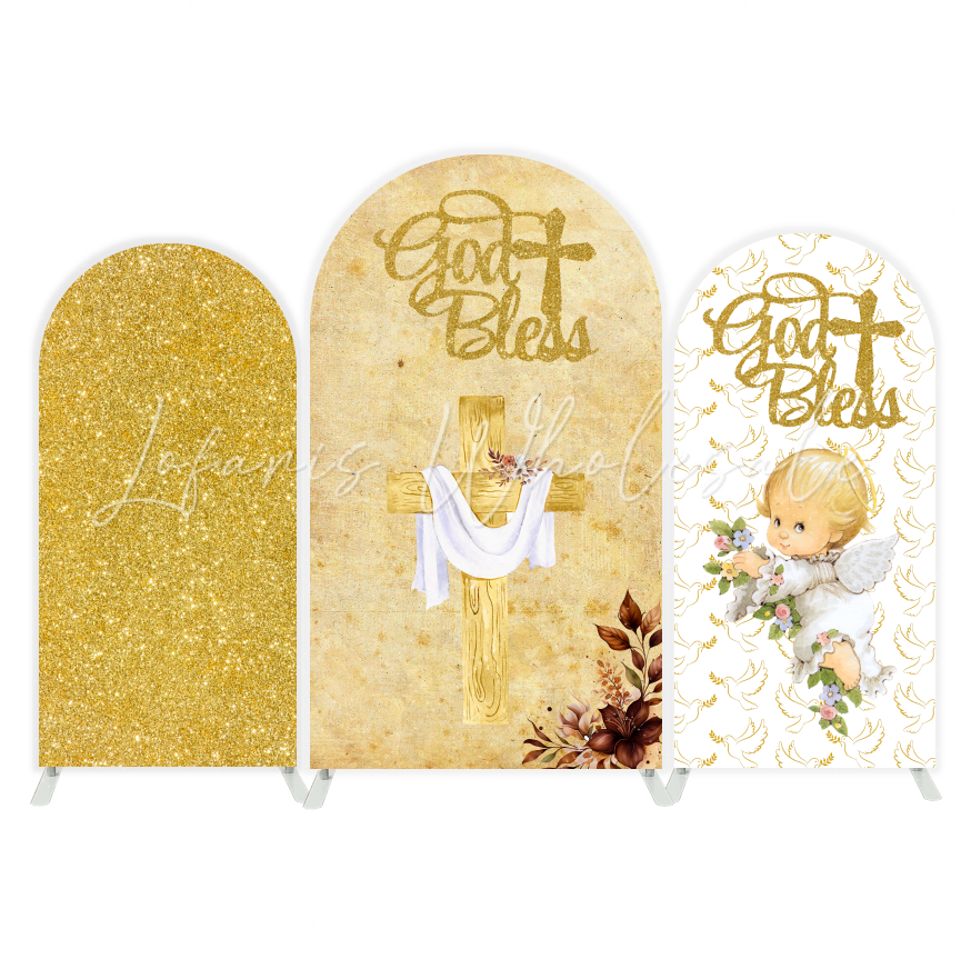 Baptism God Bless Baby Shower Baptism Party Bogenhintergrund Abdeckung Taufe Kirche Kreuz Deko