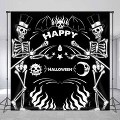 Schwarz Weiß Lustig Skeleton Glücklich Halloween Hintergrund