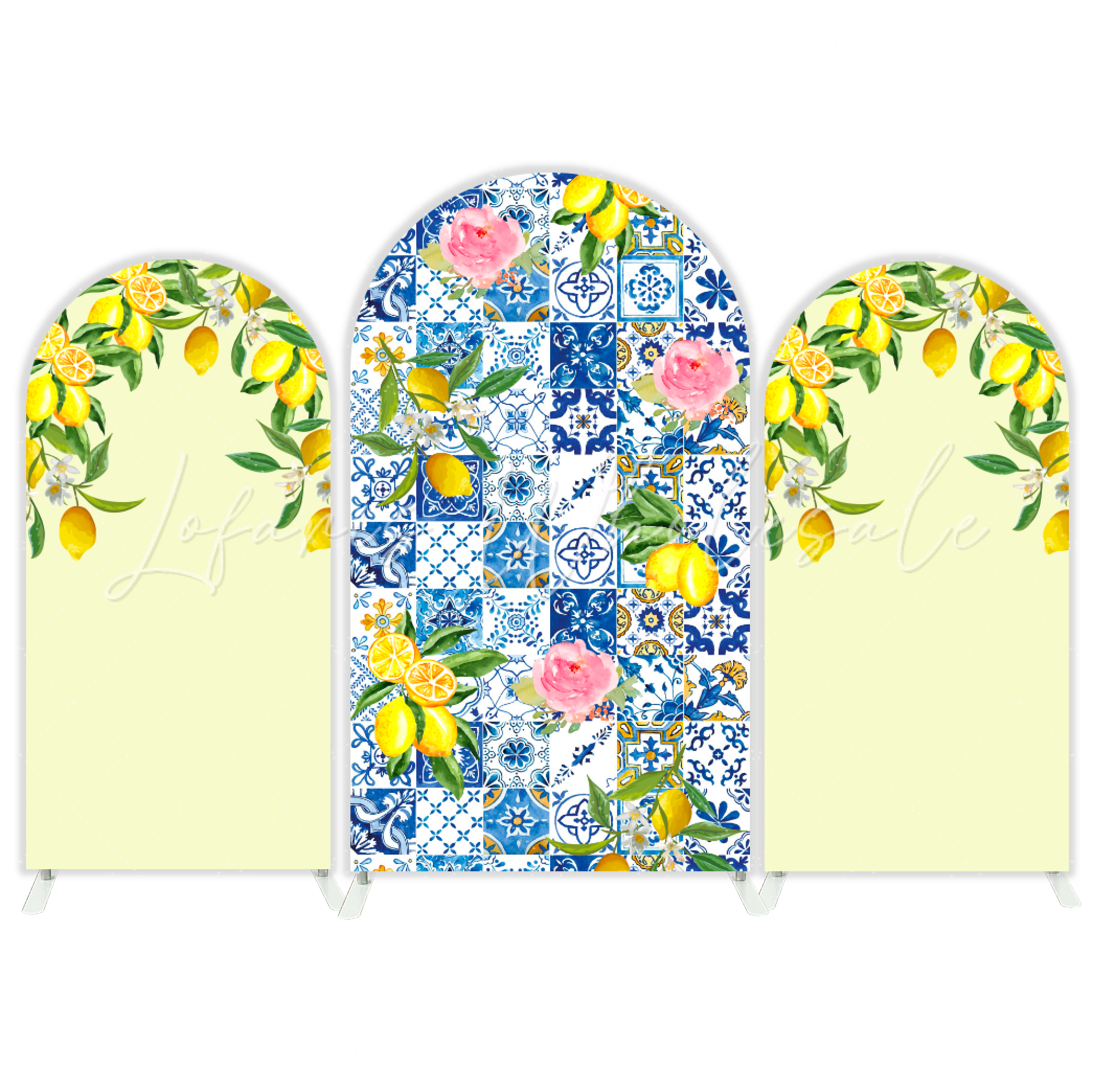 Blau And White Porcelain Lemon Morocco Mediterranean Bogenwand Abdeckung Zitrone Sommer Deko