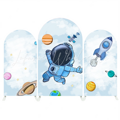 Blau Galaxy Space Astronaut Cartoon Bogenwand Abdeckung Weltraum Rakete Jungen Geburtstag Deko