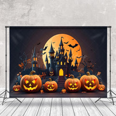 Schloss Mond Nacht Kürbisse Halloween Hintergrund