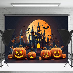 Schloss Mond Nacht Kürbisse Halloween Hintergrund