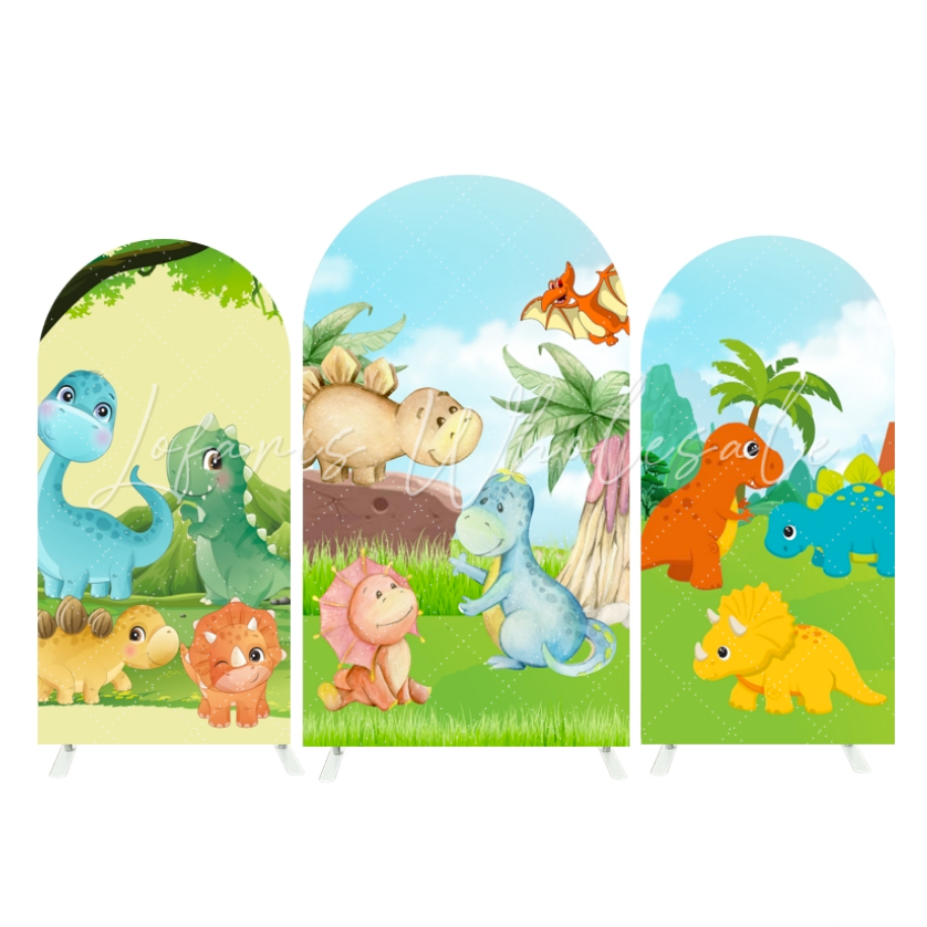 Cute Dinosaur Cartoon Theme Happy Birthday Party Bogenhintergrund Abdeckung Dino Niedlich Deko