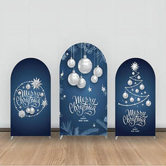 Dunkel Blau Silber Ball Stern Blätter Bogen Hintergrund Bausatz
