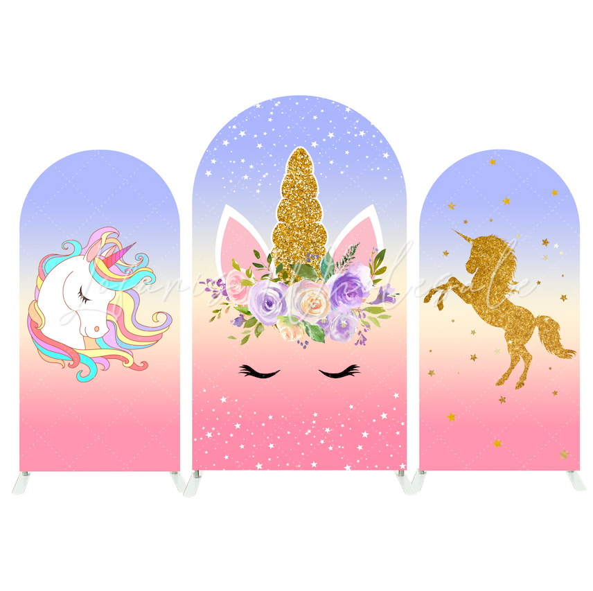 Flora Gold Glitter Unicorn Theme Happy Birthday Party Bogenhintergrund Abdeckung Einhorn Deko
