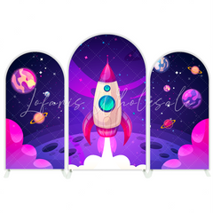 Galaxy Birthday Baby Shower Party Bogenwand Abdeckung Weltraum Sterne Lila Fotohintergrund