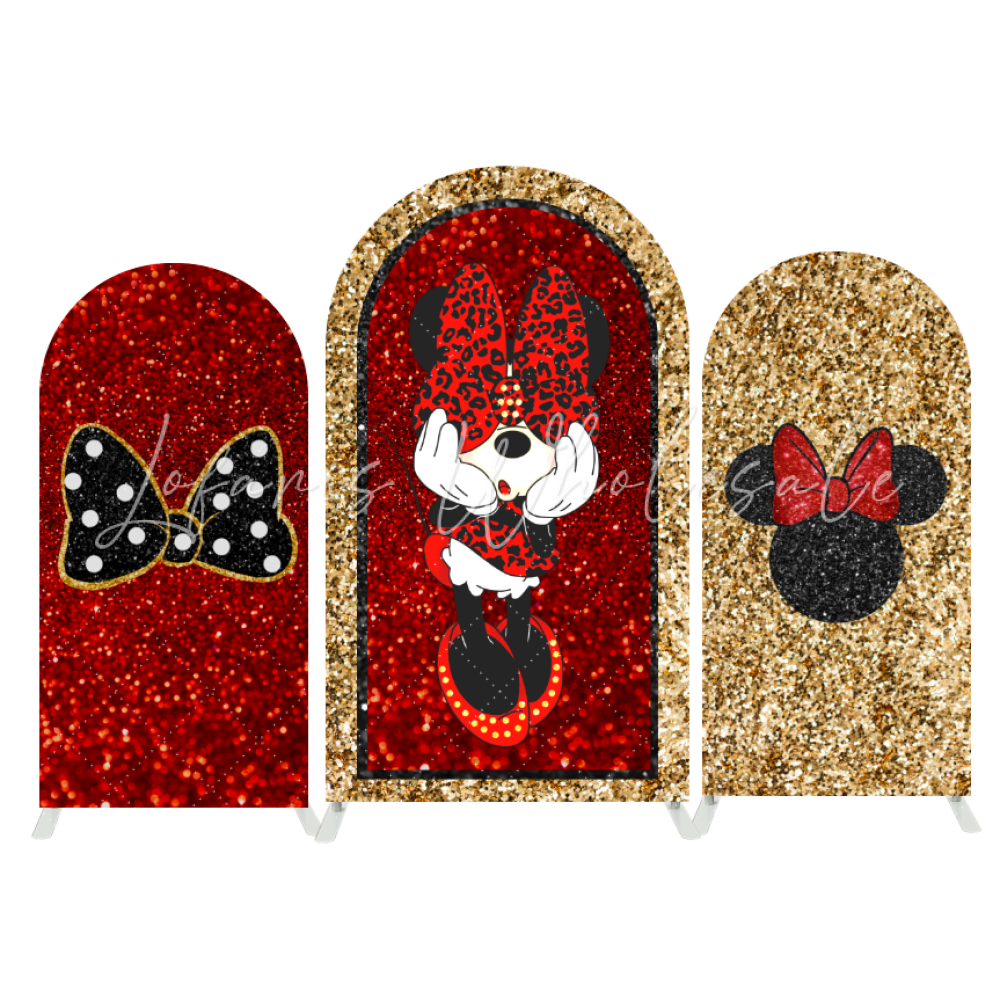 Glitter Minnie Maus Glitzer Rosa Happy Birthday Bogenhintergrund Abdeckung Gold Party Deko