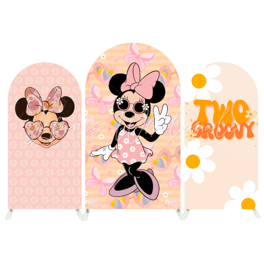 Groovy Two Minnie Happy Birthday Baby Shower Party Bogenwand Abdeckung Retro Hippie Maus Deko
