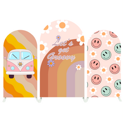 Let's Groovy Happy Birthday Baby Shower Party Bogenhintergrund Abdeckung Retro 60er 70er Deko