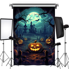 Halloween Alptraum Kürbis Verfolgt Haus Hintergrund