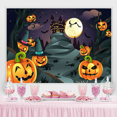 Halloween Hexe Mond Nacht Schläger Kürbis Verfolgt Haus Hintergrund