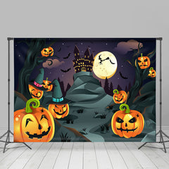 Halloween Hexe Mond Nacht Schläger Kürbis Verfolgt Haus Hintergrund