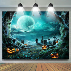 Horror Mond Nacht Friedhof Kürbis Halloween Hintergrund