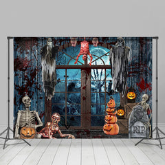 Horror Blutig Skeleton Verfolgt Halloween Hintergrund