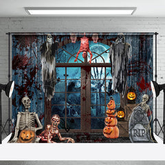 Horror Blutig Skeleton Verfolgt Halloween Hintergrund