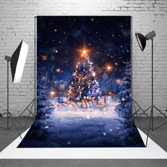 Lofaris Licht Bokeh Schneebedeckt Wald Weihnachten Baum Hintergrund