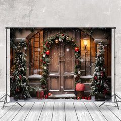 Lofaris Kiefer Blätter Glocken Retro Holz Tür Weihnachten Hintergrund