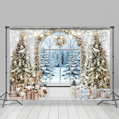 Lofaris Jahrgang Ziegel Wand Fenster Schnee Wald Weihnachten Hintergrund