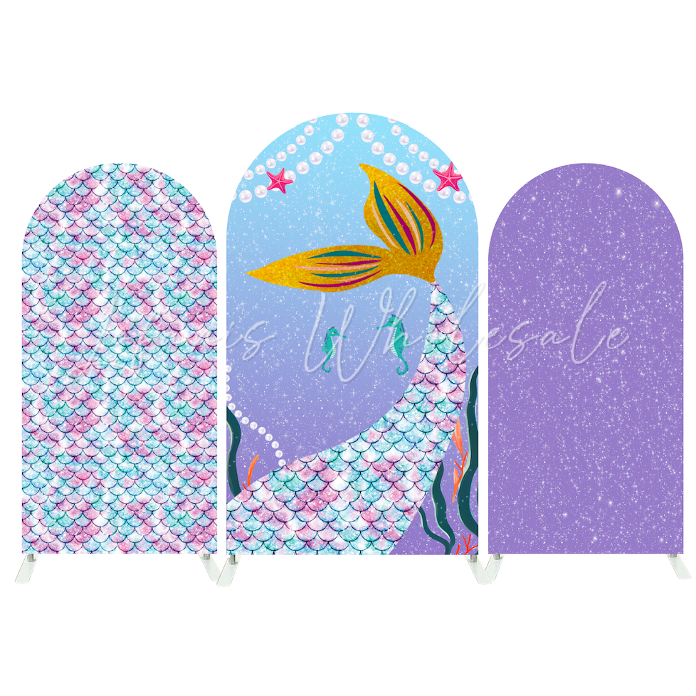 Mermaid Happy Birthday Party Background Bogenhintergrund Abdeckung Meerjungfrau Flosse Deko