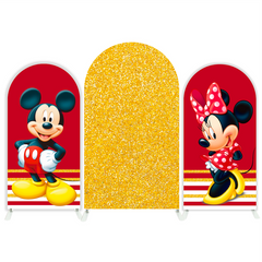 Minnie Mickey Cartoon Paar Geburtstagsparty Bogenhintergrund Abdeckung Klassisch Liebe Deko