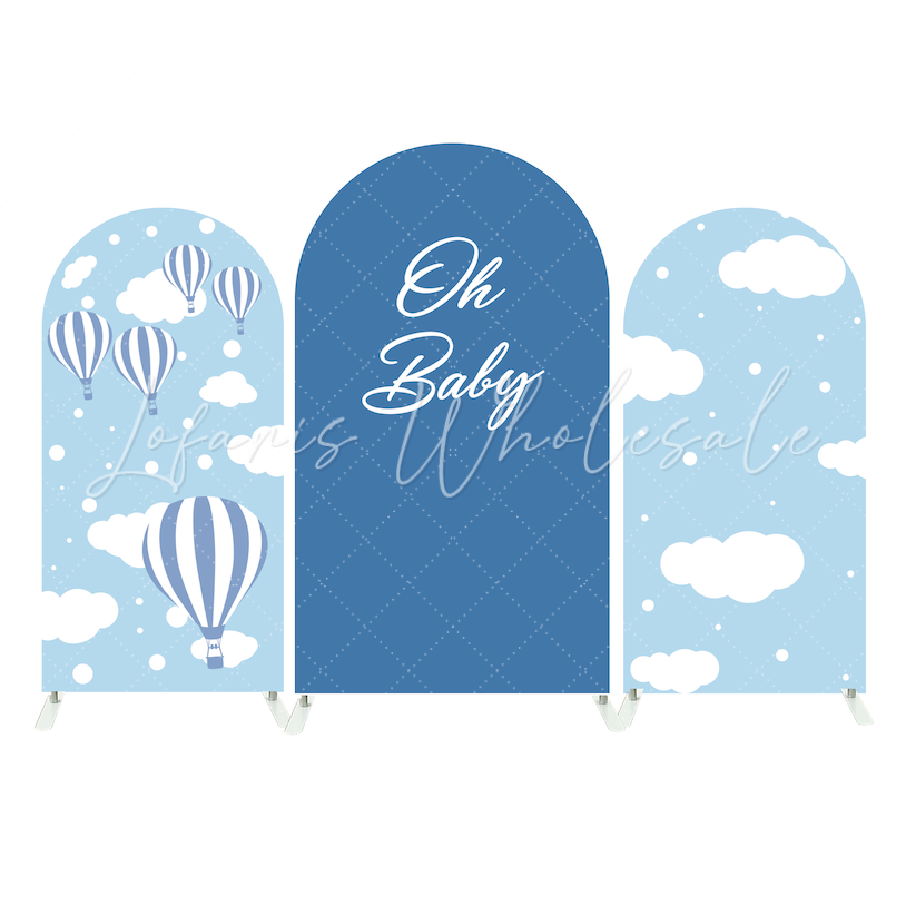 Oh Baby Blau Hot Air Balloon Bogenhintergrund Abdeckung Heißluftballon Wolken Babyparty Deko