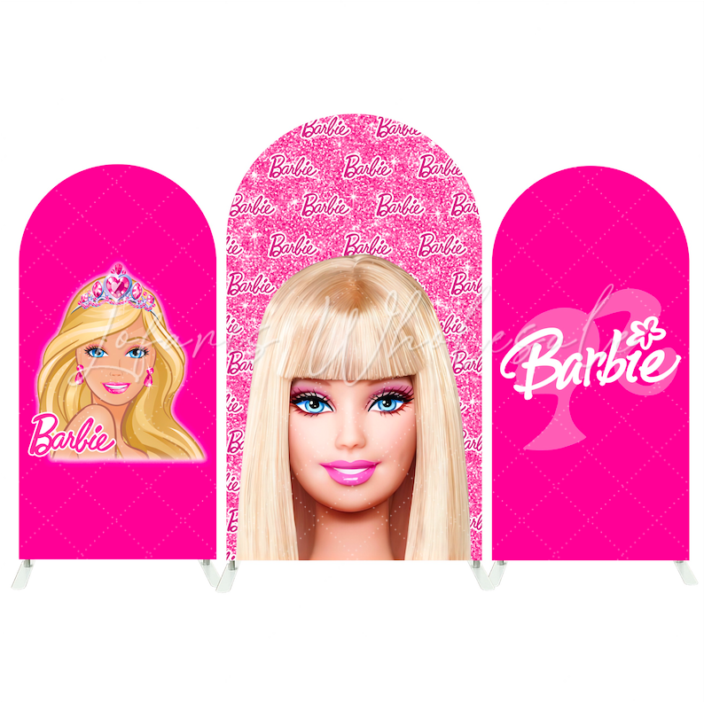Pink Barbie Head Happy Birthday Party Bogenwand Abdeckung Profil Kopf Logo Mädchen Party Deko