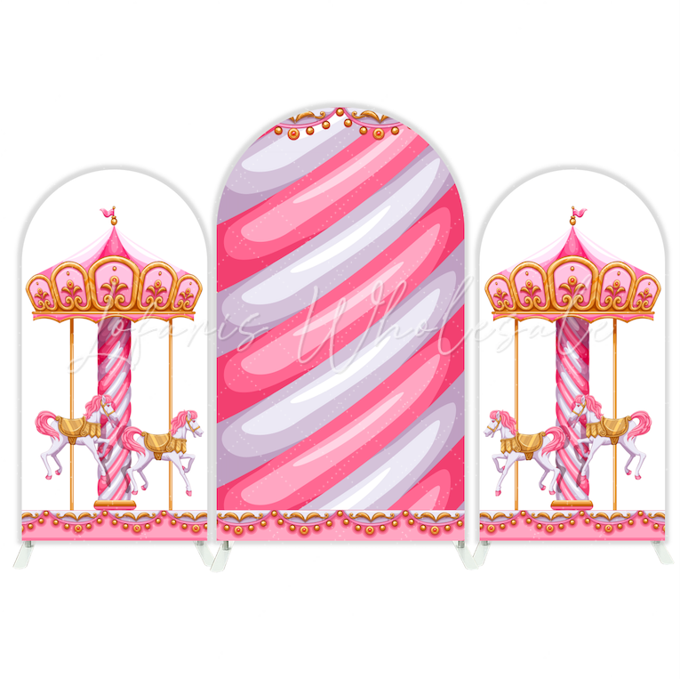 Pink Carousel Baby Shower Birthday Party Bogenwand Abdeckung Karussell Pferd Jahrmarkt Deko