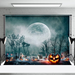 Kürbis Grab Unter Die Mondlicht Wald Halloween Hintergrund