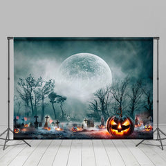 Kürbis Grab Unter Die Mondlicht Wald Halloween Hintergrund