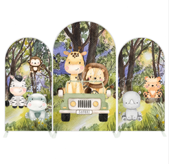 Safari Jungle Animals Arch Birthday Party Bogenhintergrund Abdeckung Zoo Tiere Löwe Affe Deko