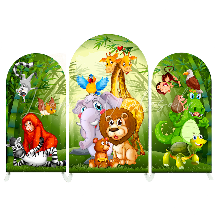 Safari Jungle Wild Happy Birthday Party Bogenhintergrund Abdeckung Dschungel Tiere Grün Deko
