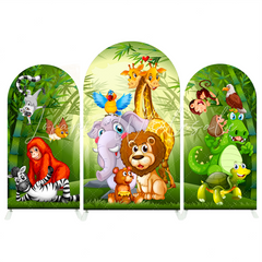 Safari Jungle Wild Happy Birthday Party Bogenhintergrund Abdeckung Dschungel Tiere Grün Deko