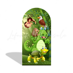 Safari Jungle Wild Happy Birthday Party Bogenhintergrund Abdeckung Dschungel Tiere Grün Deko