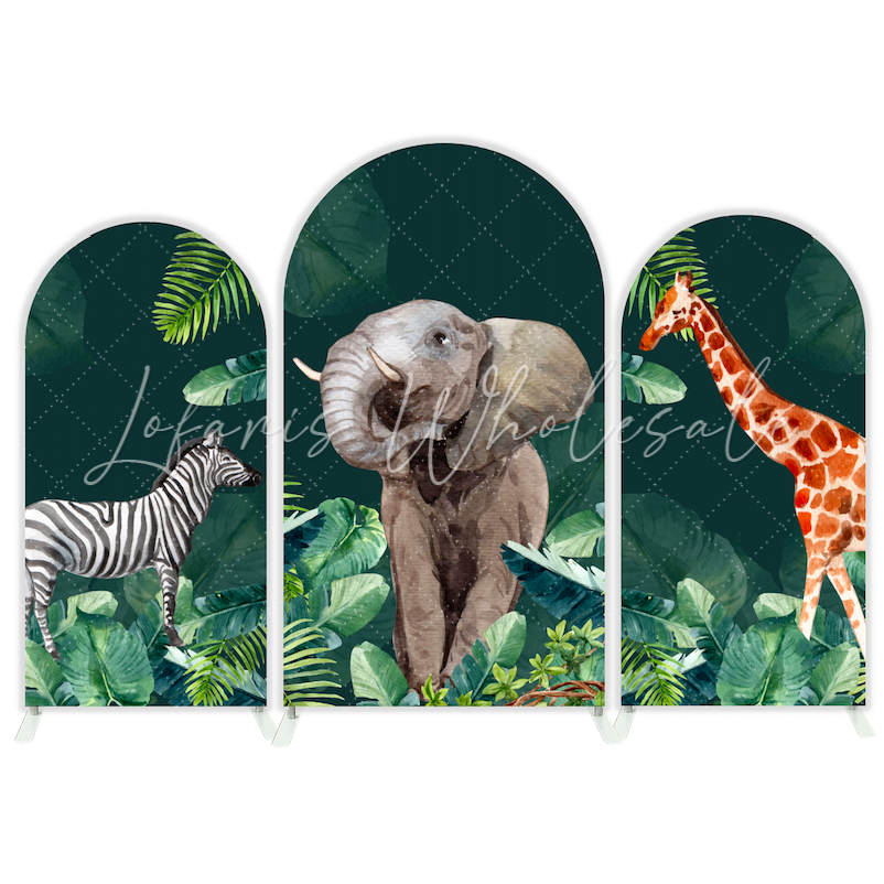 Safari Jungle Wild Dschungel Happy Birthday Bogenhintergrund Abdeckung Tropisch Grün Deko