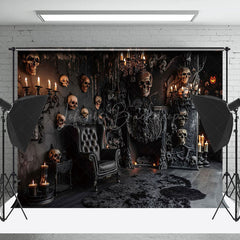 Schädel Schwarz Stuhl Kerze Halloween Foto Hintergrund