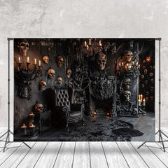 Schädel Schwarz Stuhl Kerze Halloween Foto Hintergrund