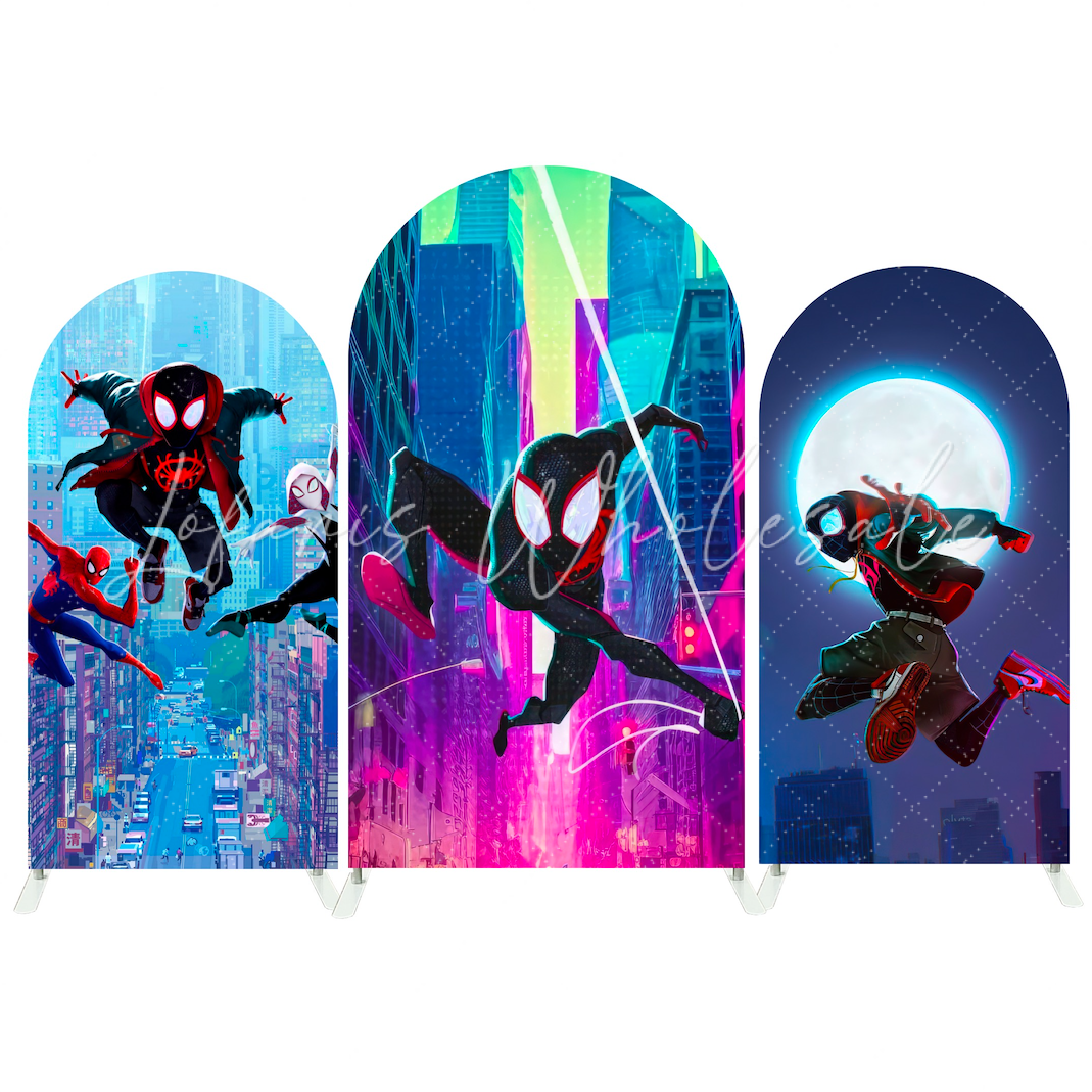 Spiderman Theme Birthday Party Bogenwand Abdeckung Spinne Superheld Netz Stadt Skyline Deko